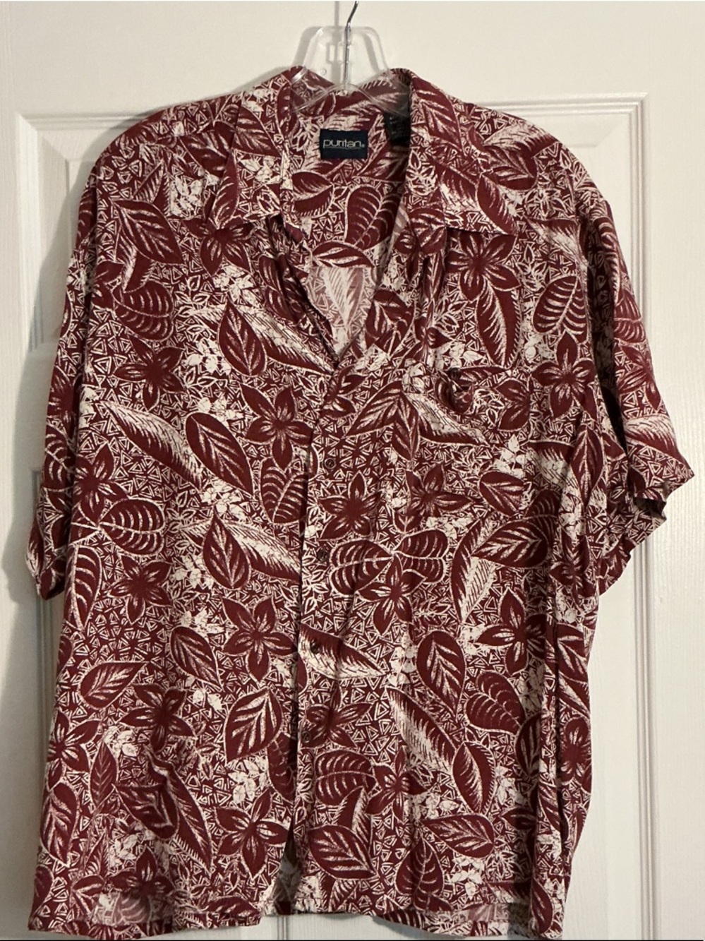 Puritan Red and Cream Floral Camp Shirt